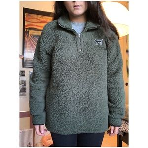 Olive Green Sherpa PINK ¼ Zip